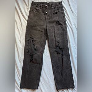 Black ripped high-rise jeans